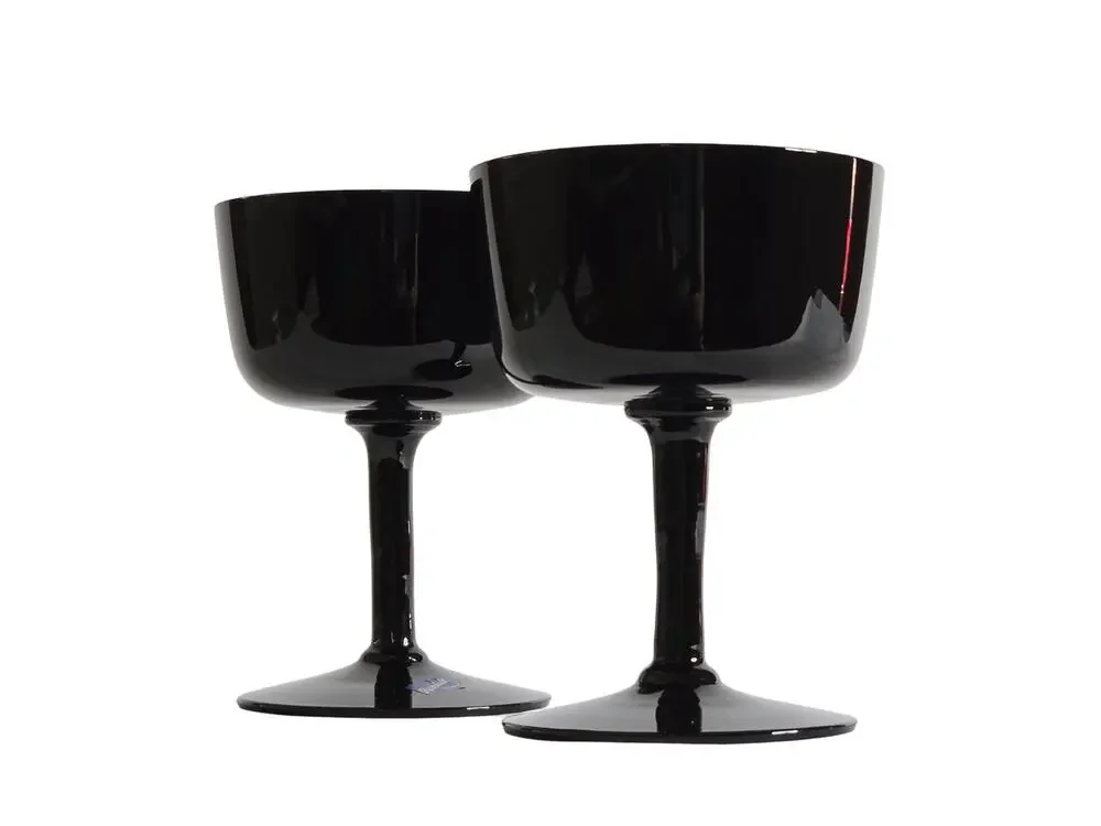 Swedish Black Crystal Champagne Coupe Glass Bjorkshult Scan Hans Christia Wagner